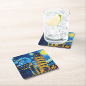 ピサイタリアの星空の夜の傾いた塔 スクエアペーパーコースター (インサイチュ)