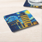 ピサイタリアの星空の夜の傾いた塔 スクエアペーパーコースター (アングル)
