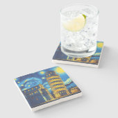 ピサイタリアの星空の夜の傾いた塔 ストーンコースター (横)