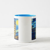 ピサイタリアの星空の夜の傾いた塔 ツートーンマグカップ (中央)