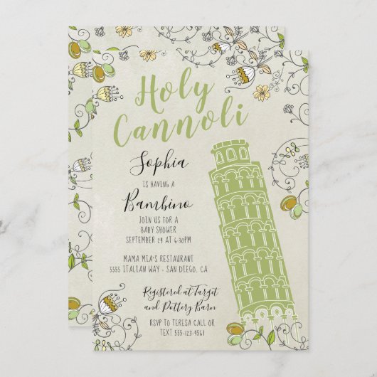 ピサイタリアンベイビー男女兼用シャワー 招待状 (正面/裏面)