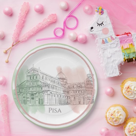 ピサイタリア国旗の色のスケッチとイタリア大聖堂 ペーパープレート (パーティー)