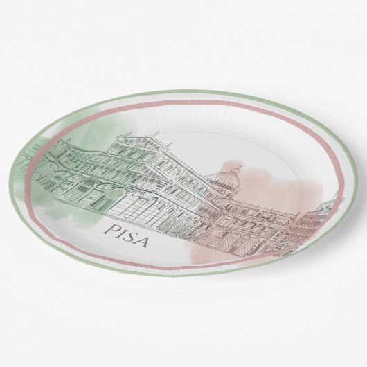 ピサイタリア国旗の色のスケッチとイタリア大聖堂 ペーパープレート (アングル)