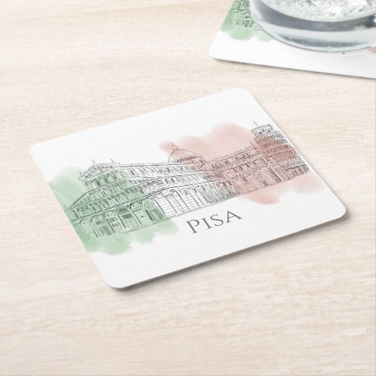 ピサイタリア大聖堂とタワーイタリア国旗の色 スクエアペーパーコースター (アングル)