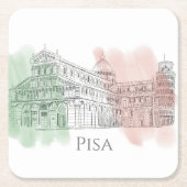 ピサイタリア大聖堂とタワーイタリア国旗の色 スクエアペーパーコースター (正面)