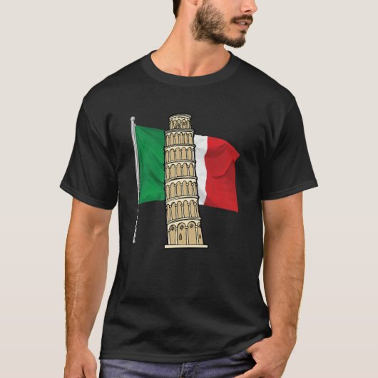 ピサランドの斜塔のあるイタリアイタリアン国旗 Tシャツ (正面)