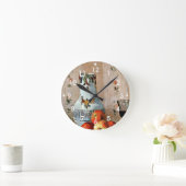 ピサロ：リンゴとピッチャーの静物 ラウンド壁時計 (ホーム)