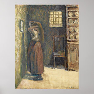 ピサロ – 若い農民の女の子At Her Toilette 1891 ポスター