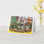 ピサンカエッグスクリスマスキャットとマウスカード カード (黄色い花)