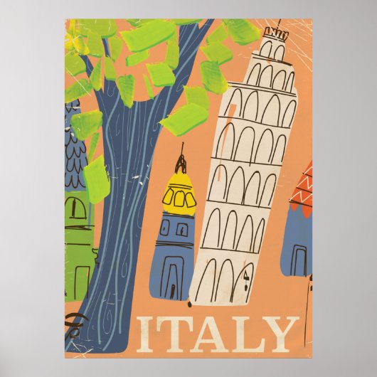 ピサヴィンテージ旅行ポスターの傾いた塔 ポスター (正面)