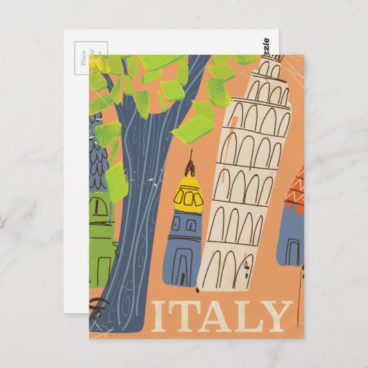 ピサヴィンテージ旅行ポスターの傾いた塔 ポストカード (正面/裏面)