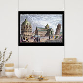 ピサ・バシリカとタワー1830アートヴィンテージポスター ポスター (キッチン)