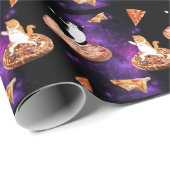 ピザおもしろいに乗った猫宇宙 ラッピングペーパー (ロールコーナー)