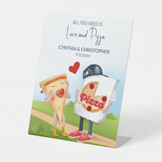 ピザおもしろいブライダルシャワー 台座サイン (正面)