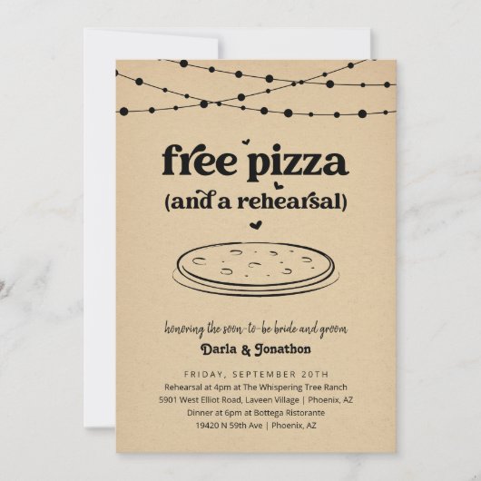 ピザおもしろい結婚のリハーサルディナー招待状 招待状 (正面)