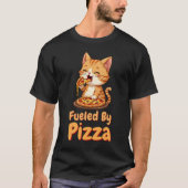 ピザおもしろい虎猫トラ猫の食べピザで燃料 Tシャツ (正面)