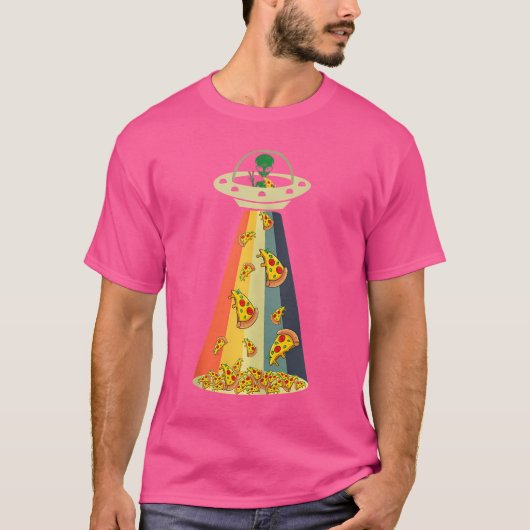 ピザおもしろいUfoエイリアンの食べピザUfoの試験者 Tシャツ (正面)