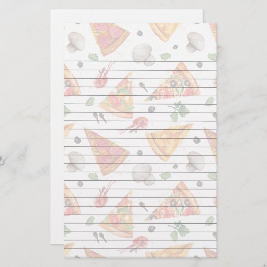 ピザおよびきのこのスライスされる 便箋 (正面/裏面)