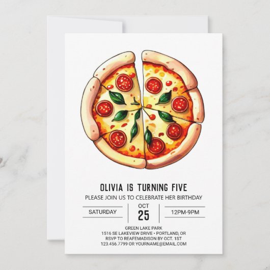 ピザお洒落エレガント誕生日 招待状 (正面)