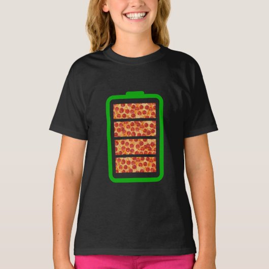 ピザでパワーアップ – ピザ好き Tシャツ (正面)