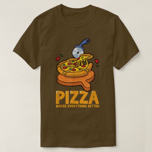 ピザでピザの質が高おもしろいい Tシャツ (デザイン正面)