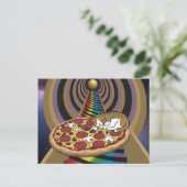 ピザで寝る漫画の猫 ポストカード (スタンド正面)