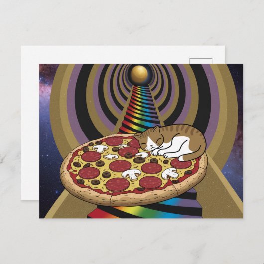 ピザで寝る漫画の猫 ポストカード (正面/裏面)