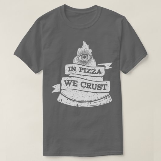 ピザで我々は通りおもしろいファーストフード愛好家 Tシャツ (デザイン正面)