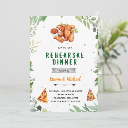 ピザとウィングスのリハーサルディナー招待状 招待状 (スタンド正面)
