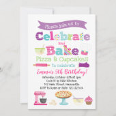 ピザとカップケーキのベーキングパーティー 招待状 (正面)