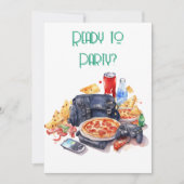 ピザとゲーム少年の誕生日パーティー 招待状 (正面)