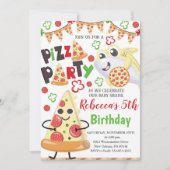 ピザとサメ誕生日招待状、おもしろいスライス 招待状 (正面)