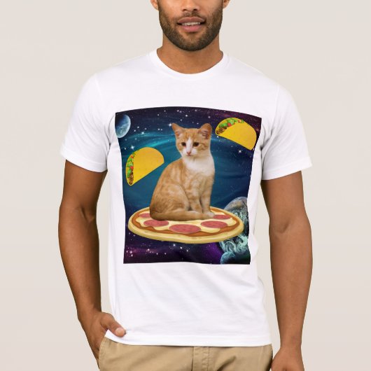 ピザとタコ猫の宇宙Tシャツ Tシャツ (正面)