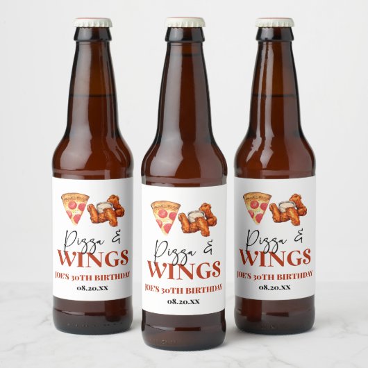 ピザとチキンウィングスの誕生日パーティー ビールラベル (ボトル)