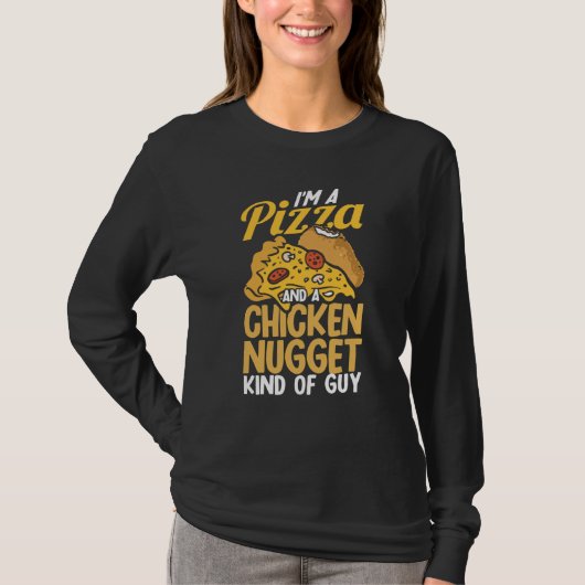 ピザとチキンナゲットが好きな男の子 ピザ Tシャツ (正面)