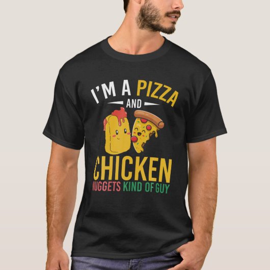 ピザとチキンナゲットの男のチキン Tシャツ (正面)