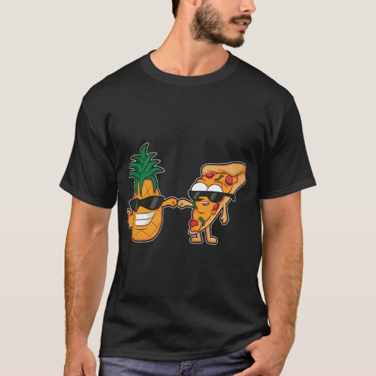 ピザとパイナップル漫画デザイン Tシャツ (正面)
