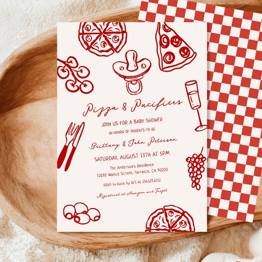ピザとパシフィアピザをテーマにしたベビーシャワー 招待状