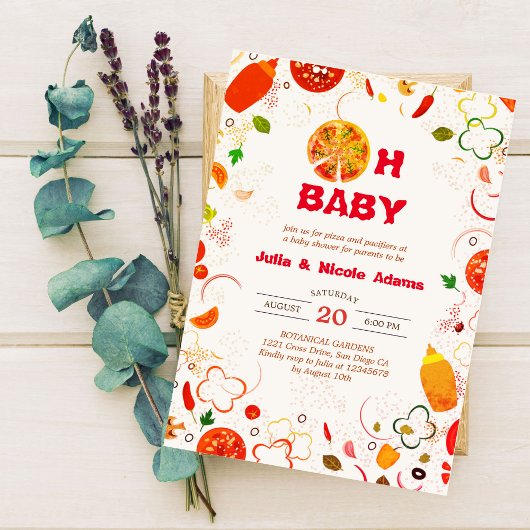 ピザとパシフィカーバー BBQ ベビーシャワー 招待状