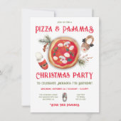 ピザとパジャマのクリスマスバースデーパーティーの招待 招待状 (正面)