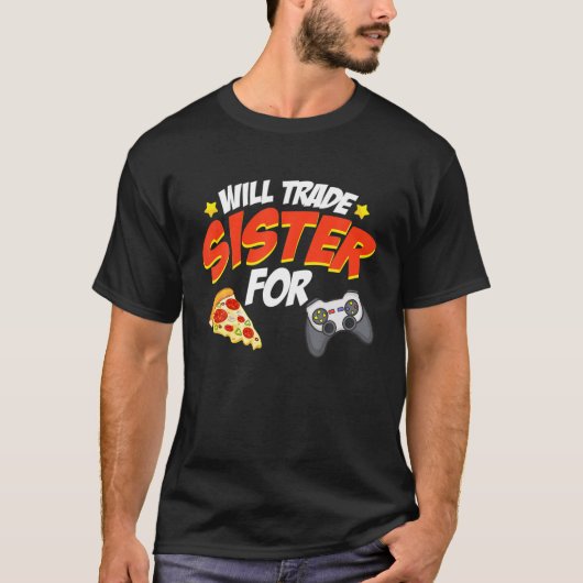 ピザとビデオゲームの姉妹を交換する Tシャツ (正面)