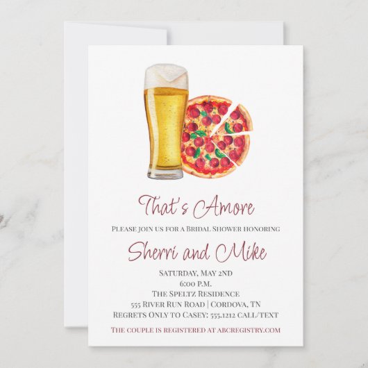 ピザとビールのブライダルシャワーの招待状 招待状 (正面)