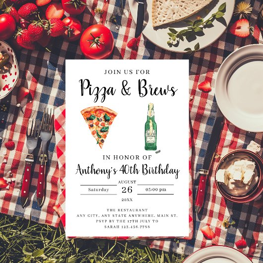 ピザとビールの誕生日パーティーの招待状 招待状