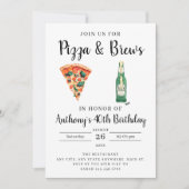 ピザとビールの誕生日パーティーの招待状 招待状 (正面)