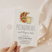 ピザとビールカップルカジュアルの赤ちゃんシャワー 招待状