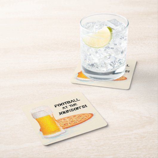 ピザとビールフすごいァンフットボールパーティー スクエアペーパーコースター (インサイチュ)