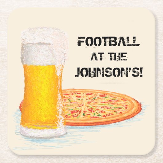 ピザとビールフすごいァンフットボールパーティー スクエアペーパーコースター (正面)