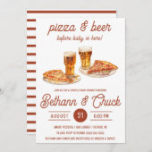ピザとビールベビー前に!赤ちゃんシャワー 招待状 (正面/裏面)