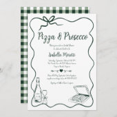 ピザとプロセッコのブライダルシャワーの招待 招待状 (正面/裏面)
