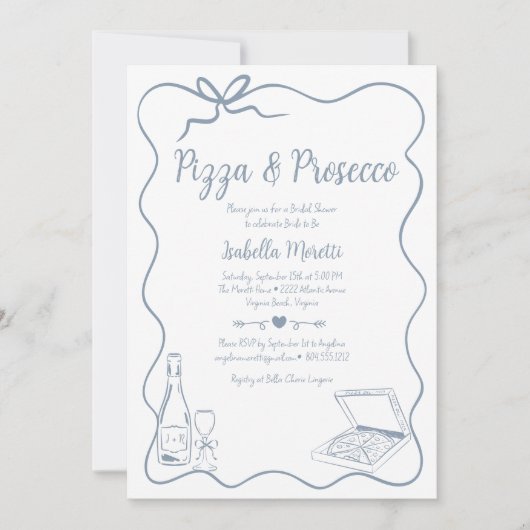 ピザとプロセッコのブライダルシャワーの招待 招待状 (正面)